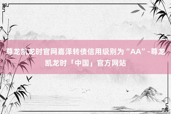 尊龙凯龙时官网嘉泽转债信用级别为“AA”-尊龙凯龙时「中国」官方网站