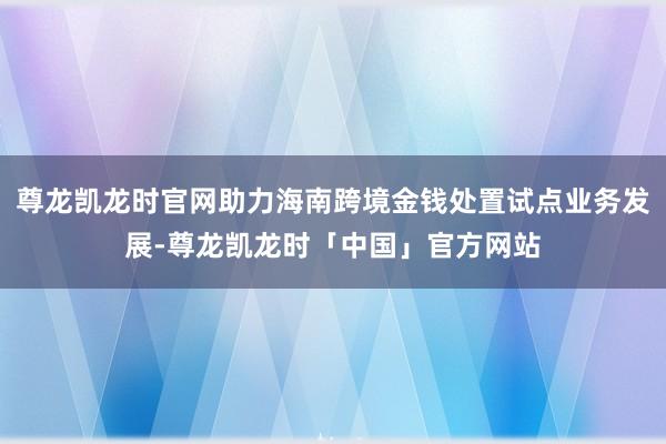 尊龙凯龙时官网助力海南跨境金钱处置试点业务发展-尊龙凯龙时「中国」官方网站